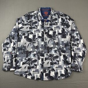 Au Noir Button Up Abstract White Black Flip Cuff Long Sleeve Shirt Size 7‎ / 3XL